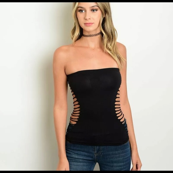 Sexy Tube top Seamless Cut out Sides black punk 0/S Boho Punk Crop Top New - Picture 4 of 4